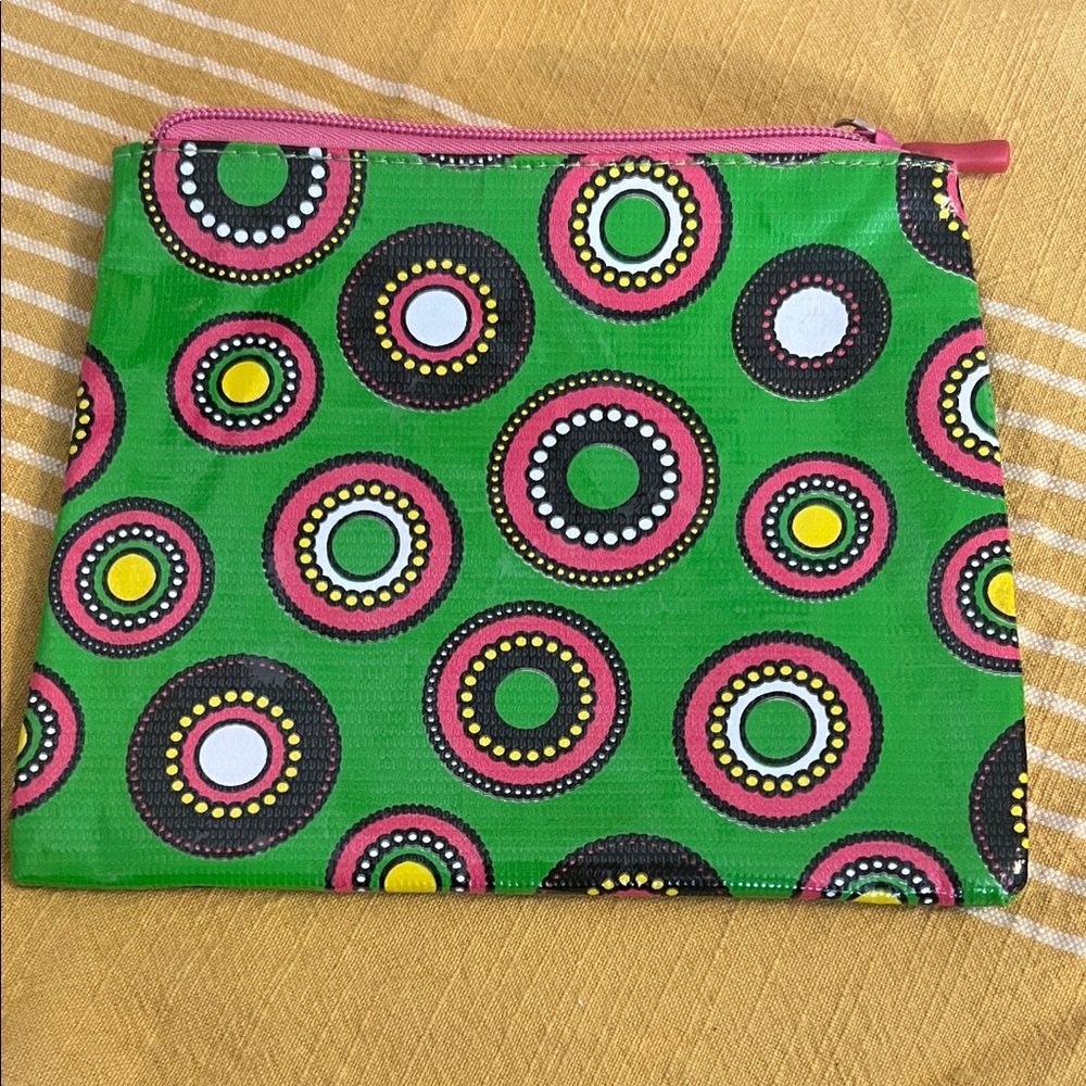 Vibrant Green Patterned Vinyl Cosmetic Bag